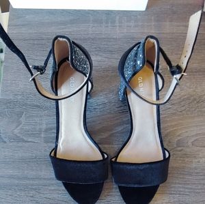 Black Velvet and silver sequin block heels